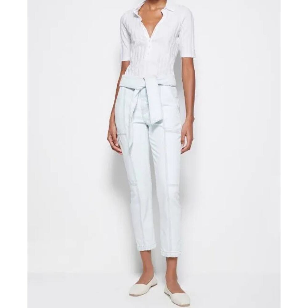 Jonathan Simkhai Organic Light Blue Henley Tie Waist Straight Leg Jeans Sz 30 - Picture 2 of 12